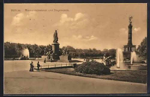 AK Berlin-Tiergarten, Bismarckdenkmal und Siegessäule