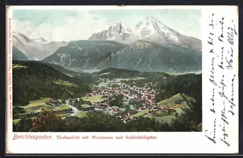 AK Berchtesgaden, Talansicht mit Watzmann und Schönfeldspitze