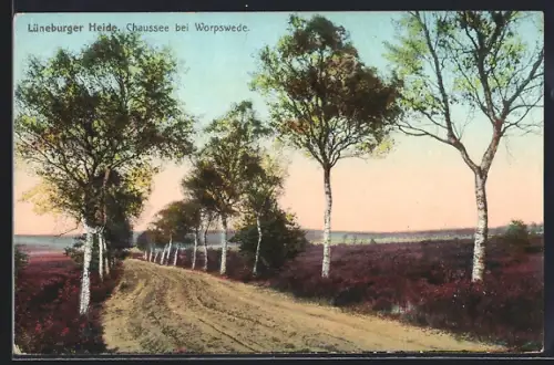 AK Worpswede, Chaussee mit Bäumen