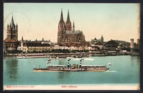 AK Köln a. Rhein, Dom und Dampfer