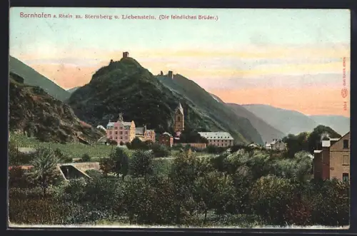 AK Bornhofen a. Rhein, Panorama mit Sternberg und Liebenstein, Die feindlichen Brüder