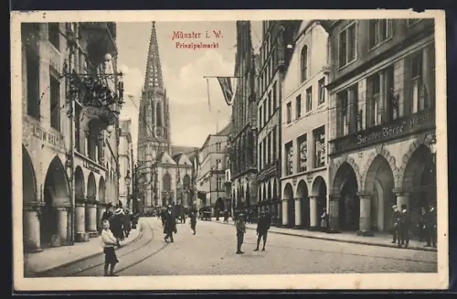AK Münster i. W., Prinzipalmarkt mit Hotel zur alten Börse