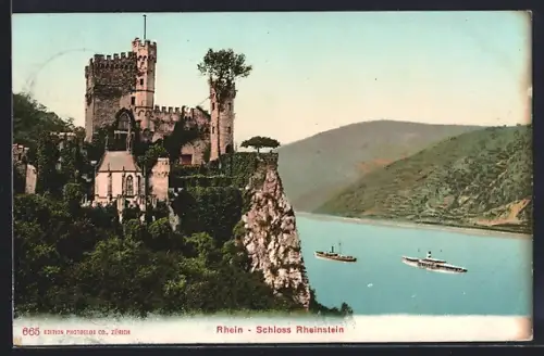 AK Trechtingshausen, Blick auf Schloss Rheinstein