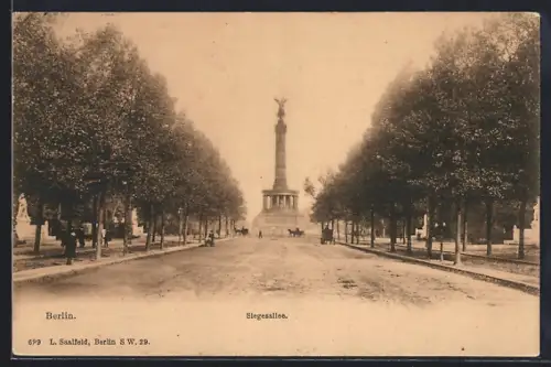 AK Berlin-Tiergarten, Siegesallee mit Siegessäule