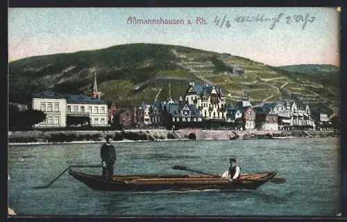 AK Assmannshausen, Blick vom Rhein auf die Stadt