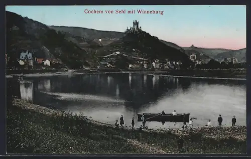 AK Cochem, Teilansicht von Sehl mit Winneburg