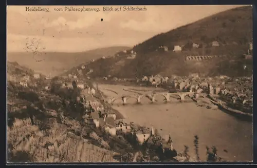 AK Heidelberg, Teilansicht vom Philosophenweg mit Schlierbach