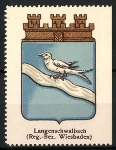 Reklamemarke Langenschwalbach, Reg.-Bez. Wiesbaden, Vogel auf Wappen