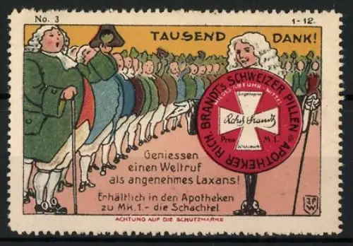 Künstler-Reklamemarke Johann Peter Werth, Abführmittel Rich. Brandt's Schweizer Pillen