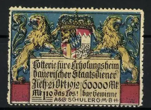 Reklamemarke München, Lotterie für Erholungsheim bayerischer Staatsdiener 1912, Löwen mit Wappen