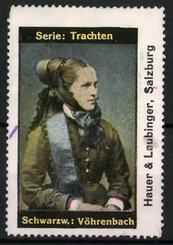 Reklamemarke Vöhrenbach / Schwarzwald, Serie: Trachten, Frau in Tracht