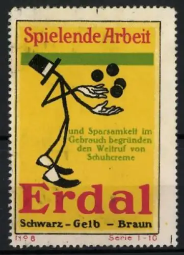 Reklamemarke Erdal Schuhcreme, Spielende Arbeit, jonglierende Figur