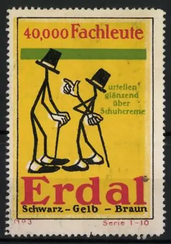 Reklamemarke Erdal Schuhcreme, 40,000 Fachleute, zwei Männer mit Zylinder