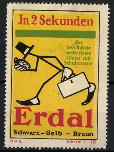 Reklamemarke Erdal Schuhcreme, In 2 Sekunden, laufender Mann mit Aktentasche