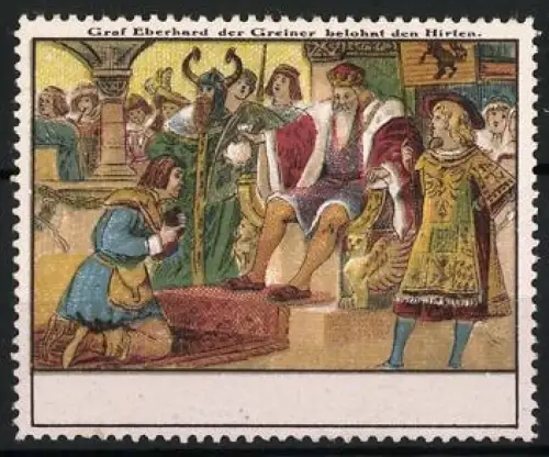 Reklamemarke Graf Eberhard der Greiner belohnt den Hirten, Mittelalterliche Szene