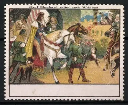 Reklamemarke Graf Eberhard reitet nach Wildbad, Ritter auf Pferd