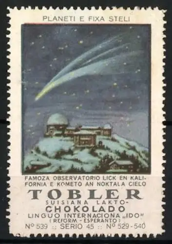 Reklamemarke Tobler Schokolade, Kalifornien Lick-Observatorium und Komet, Astronomie-Serie
