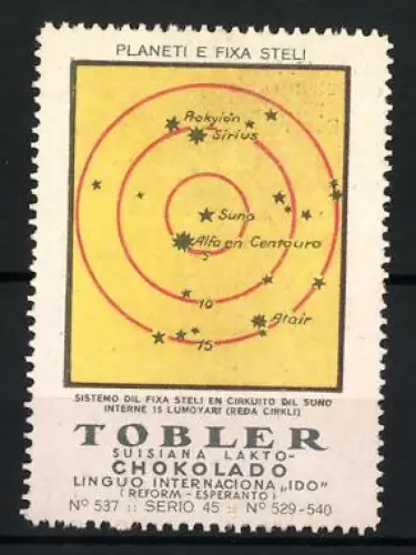 Reklamemarke Tobler, Suisiana Lakto Chokolado, Sonnensystem und Fixsterne, Astronomie-Serie