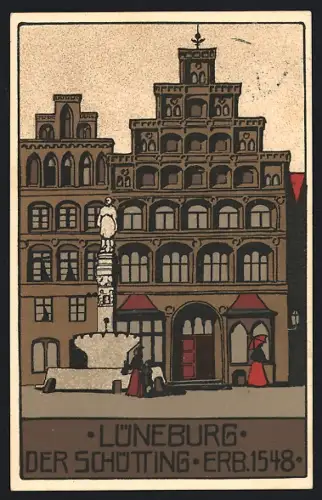 Steindruck-AK Lüneburg, Der Schütting, erb. 1548