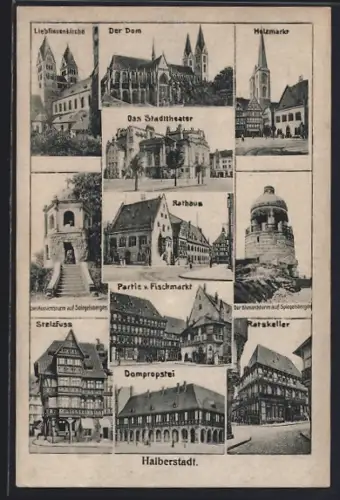 AK Halberstadt, Stadttheater, Dom und Holzmarkt
