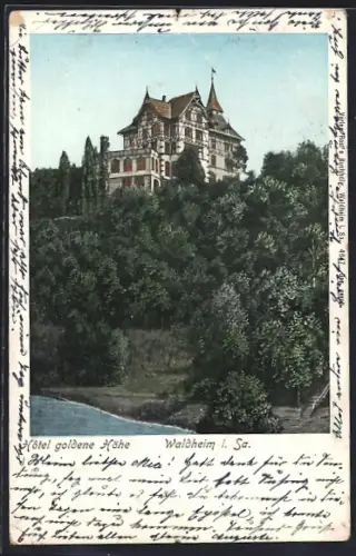 Goldfenster-AK Waldheim i. Sa., Hotel goldene Höhe