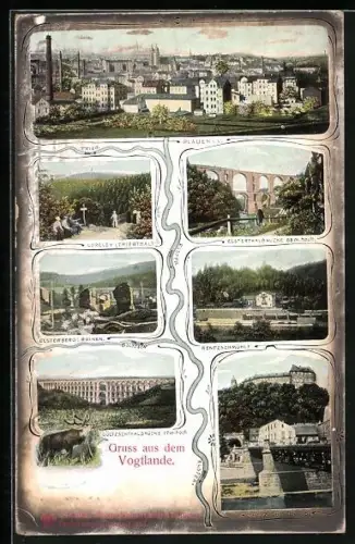 AK Plauen i. V., Stadtansicht, Elstertalbrücke, Loreley