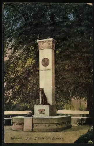AK Güstrow, John Brinckmann Brunnen im Park