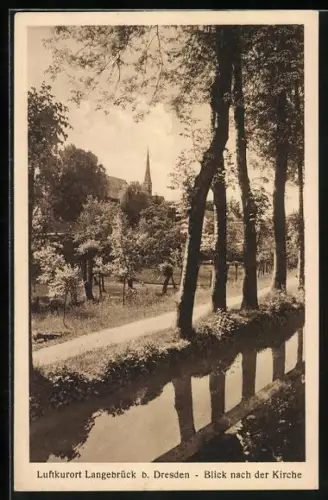 AK Langebrück bei Dresden, Blick nach der Kirche
