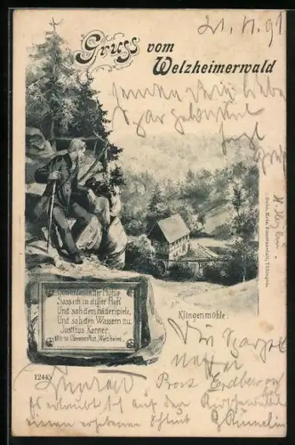 Lithographie Welzheim / Wetzheimerwald, Blick auf die Klingenmühle