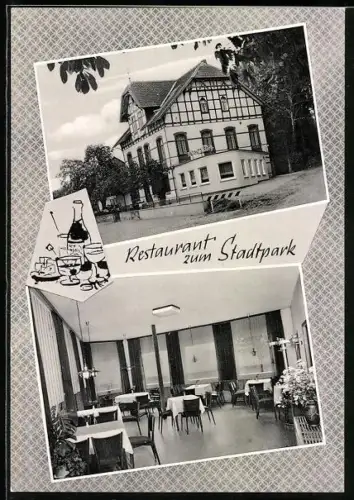 AK Bockenem, Das Restaurant zum Stadtpark v. W. Linne, mit Speisesaal