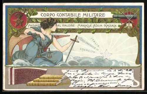 Lithographie Corpo Contabile Militare, Justitia erblickt einen Stern