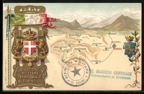 AK Torino, Divisione Militare Territoriale die Torino, Landkarte von Cesena bis Turin
