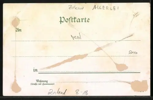Lithographie Zirkusauftritt mit römischen Streitwagen und vier Reitern auf einem Pferd