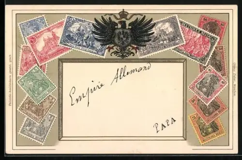 AK Deutsche Briefmarken mit Wappen