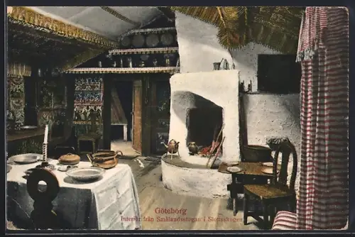 AK Göteborg, Interiör fran Smalandsstugan i Slottsskogen