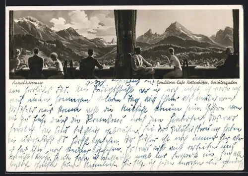 Künstler-AK Berchtesgaden, Conditorei-Cafe Rottenhöfer, Aussichtsterrasse