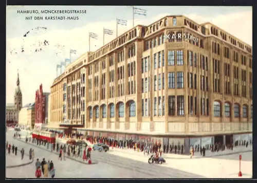 AK Hamburg, Blick auf das Karstadt-Kaufhaus, Mönckebergstrasse 16