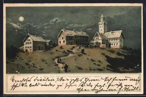 Künstler-AK Grosser Feldberg i. Taunus, Aussichtsturm und Restaurant