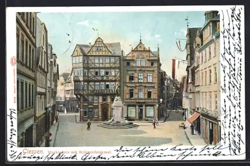 AK Giessen, Marktplatz mit Kriegerdenkmal