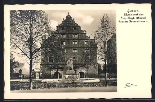 AK Giessen, Ehrenmal des Infanterie-Regiments 116 und desssen Formationen