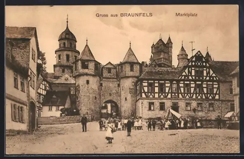 AK Braunfels, Marktplatz mit Kindergruppe