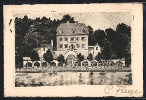 Künstler-AK Bad Nauheim, Cafe Teichhaus