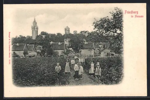 AK Friedberg i. Hessen, Ortsansicht mit Kindern
