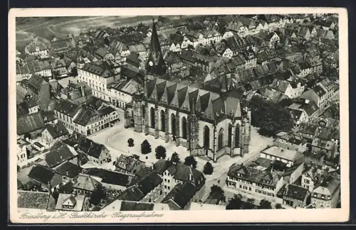 AK Friedberg i. H., Stadtkirche vom Flugzeug aus