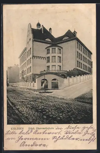AK Eisleben, Strassenpartie an der Städt. Oberrealschule