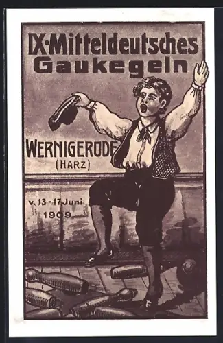 AK Wernigerode, IX. Mitteldeutsches Gaukegeln v. 13. 17. Juni 1909