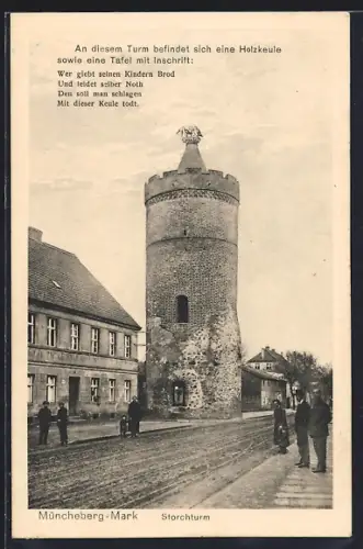 AK Müncheberg /Mark, Strassenpartie am Storchturm