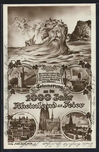 AK Worms, Teilansicht, Schloss Rheinstein, Bingen Mäuseturm, Erinnerung an die 1000 Jahr Rheinland-Feier, 925-1925