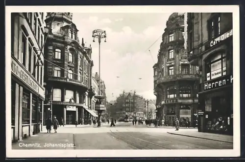 AK Chemnitz, Johannisplatz, Strassenpartie mit Geschäften