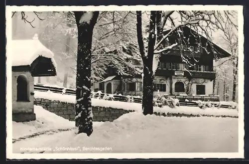 AK Berchtesgaden, Kinderheilstätte Schönhäusl im Schnee